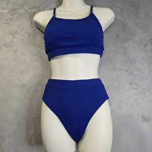 2 Piece Bikini‎ Set Swimsuit Size Small Royal Blue Athletic Top Ribbed